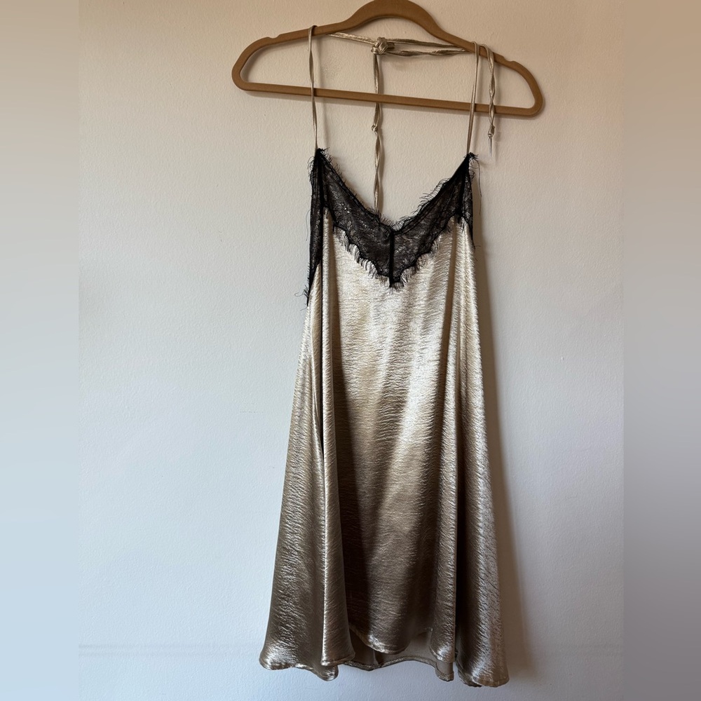 Gold Metallic/ Lace Detail Mini Dress